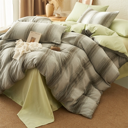 趣色家纺2025新款高密织色织大提花全棉四件套 西雅-绿