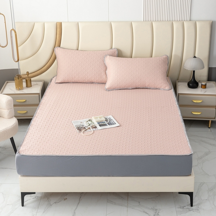 91家纺网 家纺一手货源 找家纺 乐居家纺 2025新款中分子PE凉感凉豆豆提花凉席床笠款 玉色爱心