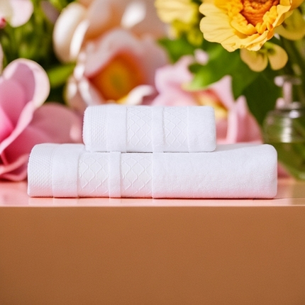彩虹毛巾2025新款菱形格全棉加厚毛巾纯棉毛巾浴巾套装跨境外贸产品长绒棉毛巾浴巾套装 菱形格毛巾浴巾套装-纯白