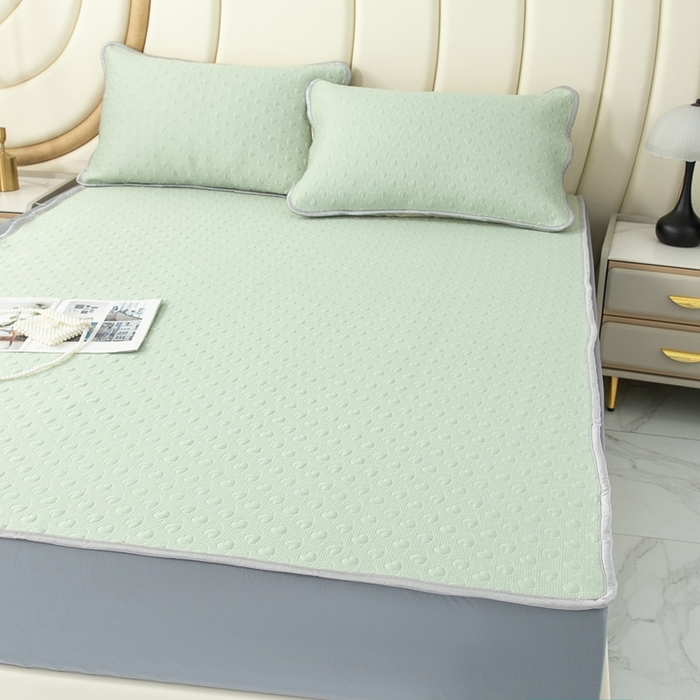 91家纺网 家纺一手货源 找家纺 乐居家纺 2025新款中分子PE凉感凉豆豆提花凉席床笠款 绿色爱心