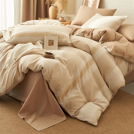 趣色家纺2025新款高密织色织大提花全棉四件套 洛川-咖