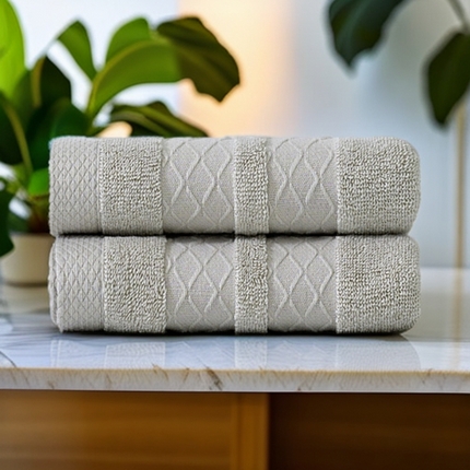 彩虹毛巾2025新款菱形格全棉加厚毛巾纯棉毛巾浴巾套装跨境外贸产品长绒棉毛巾浴巾套装 菱形格毛巾2条装-麻米