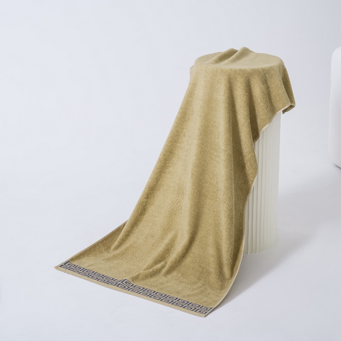 91家纺网 家纺一手货源 找家纺 2025新款中国风长城格纯棉毛巾全棉手巾纯棉毛巾浴巾套装 长城格毛巾1条装-卡其黄