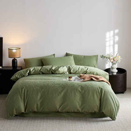亿梵家居 2025新款高端A类长绒棉四件套全棉提花轻奢全棉四件套 卡美伦-莺草绿