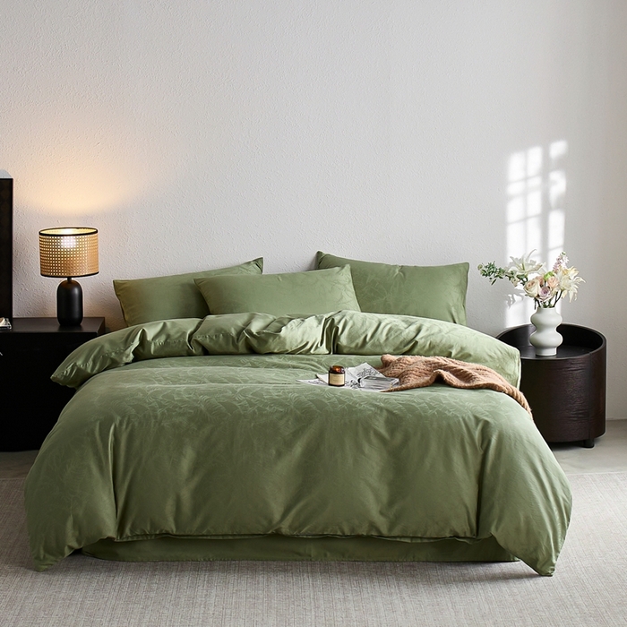 91家纺网 家纺一手货源 找家纺 亿梵家居 2025新款高端A类长绒棉四件套全棉提花轻奢全棉四件套 卡美伦-莺草绿