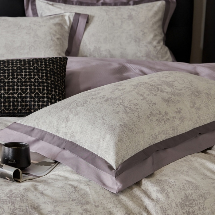 91家纺网 家纺一手货源 找家纺 由丽家纺 2025新款数码印花双层边拼角活性数码印花四件套（控价券后399起） 浮世-灰