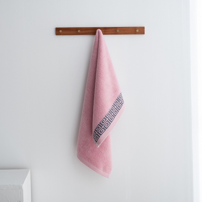 91家纺网 家纺一手货源 找家纺 2025新款中国风长城格纯棉毛巾全棉手巾纯棉毛巾浴巾套装 长城格毛巾1条装-合欢粉