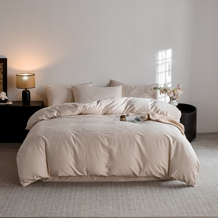 91家纺网 家纺一手货源 找家纺 亿梵家居 2025新款高端A类长绒棉四件套全棉提花轻奢全棉四件套 卡美伦-香槟色