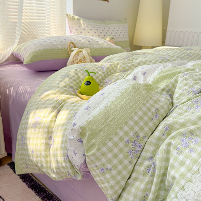 91家纺网 家纺一手货源 找家纺 竹合家纺 2025新品云感皱皱四件套跑量款小清新四件套 梦境-绿