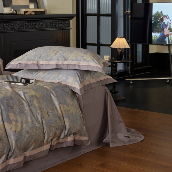 91家纺网 家纺一手货源 找家纺 由丽家纺 2025新款数码印花双层边拼角活性数码印花四件套（控价券后399起） 叶景-紫