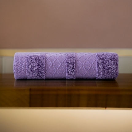 彩虹毛巾2025新款菱形格全棉加厚毛巾纯棉毛巾浴巾套装跨境外贸产品长绒棉毛巾浴巾套装 菱形格毛巾-罗兰紫