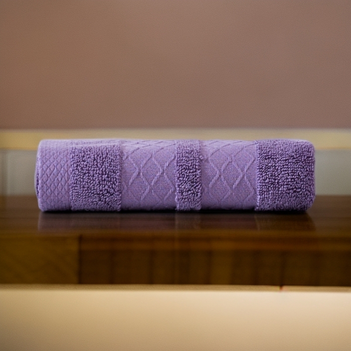 91家纺网 家纺一手货源 找家纺 彩虹毛巾2025新款菱形格全棉加厚毛巾纯棉毛巾浴巾套装跨境外贸产品长绒棉毛巾浴巾套装 菱形格毛巾-罗兰紫