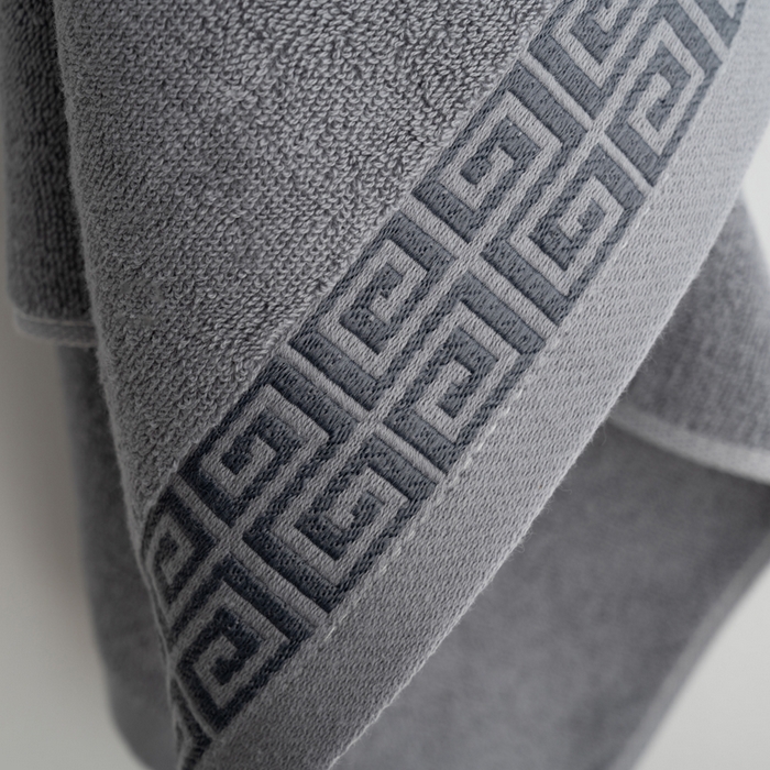 91家纺网 家纺一手货源 找家纺 2025新款中国风长城格纯棉毛巾全棉手巾纯棉毛巾浴巾套装 长城格毛巾1条装-优雅灰