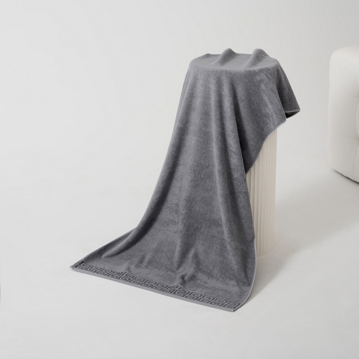 91家纺网 家纺一手货源 找家纺 2025新款中国风长城格纯棉毛巾全棉手巾纯棉毛巾浴巾套装 长城格毛巾1条装-优雅灰