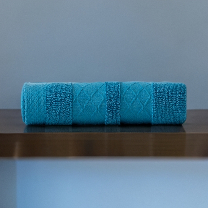 91家纺网 家纺一手货源 找家纺 彩虹毛巾2025新款菱形格全棉加厚毛巾纯棉毛巾浴巾套装跨境外贸产品长绒棉毛巾浴巾套装 菱形格毛巾-深蓝