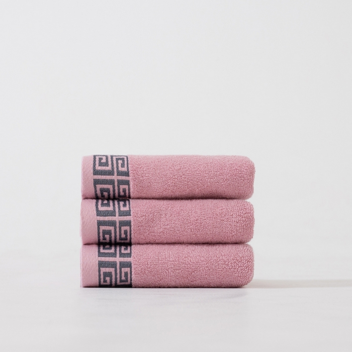 91家纺网 家纺一手货源 找家纺 2025新款中国风长城格纯棉毛巾全棉手巾纯棉毛巾浴巾套装 长城格毛巾1条装-合欢粉
