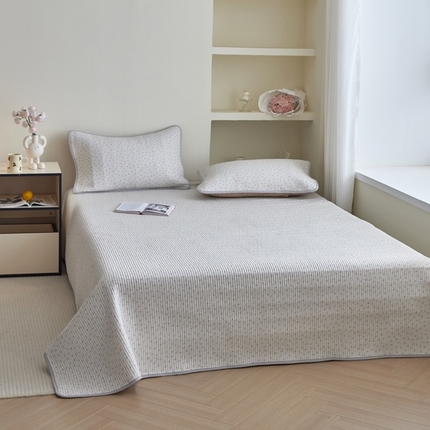 亿梵家居 2025新款全棉纯棉双层纱床盖三件套A类母婴级纯棉床盖炕盖夹棉床单 素锦-咖