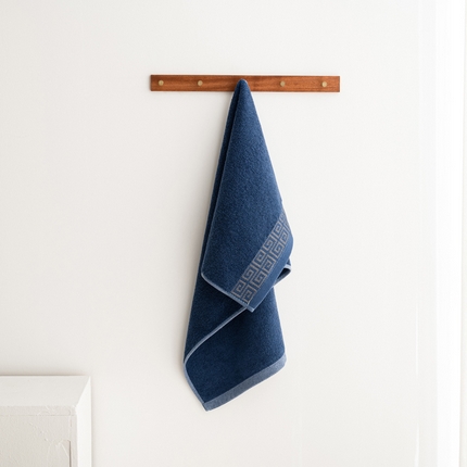 2025新款中国风长城格纯棉毛巾全棉手巾纯棉毛巾浴巾套装 长城格毛巾1条装-深海蓝