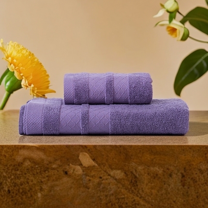 91家纺网 家纺一手货源 找家纺 彩虹毛巾2025新款菱形格全棉加厚毛巾纯棉毛巾浴巾套装跨境外贸产品长绒棉毛巾浴巾套装 菱形格毛巾浴巾套装-罗兰紫