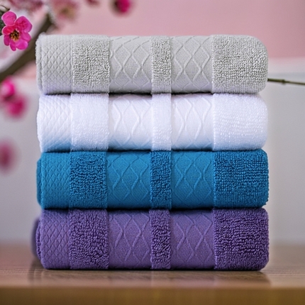 91家纺网 家纺一手货源 找家纺 彩虹毛巾2025新款菱形格全棉加厚毛巾纯棉毛巾浴巾套装跨境外贸产品长绒棉毛巾浴巾套装 菱形格毛巾四色装