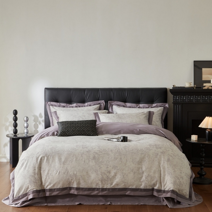 91家纺网 家纺一手货源 找家纺 由丽家纺 2025新款数码印花双层边拼角活性数码印花四件套（控价券后399起） 浮世-灰