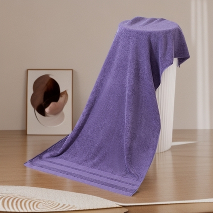 91家纺网 家纺一手货源 找家纺 彩虹毛巾2025新款菱形格全棉加厚毛巾纯棉毛巾浴巾套装跨境外贸产品长绒棉毛巾浴巾套装 菱形格浴巾-罗兰紫