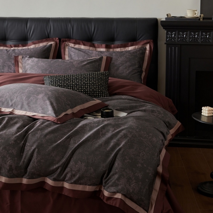 91家纺网 家纺一手货源 找家纺 由丽家纺 2025新款数码印花双层边拼角活性数码印花四件套（控价券后399起） 浮世-紫