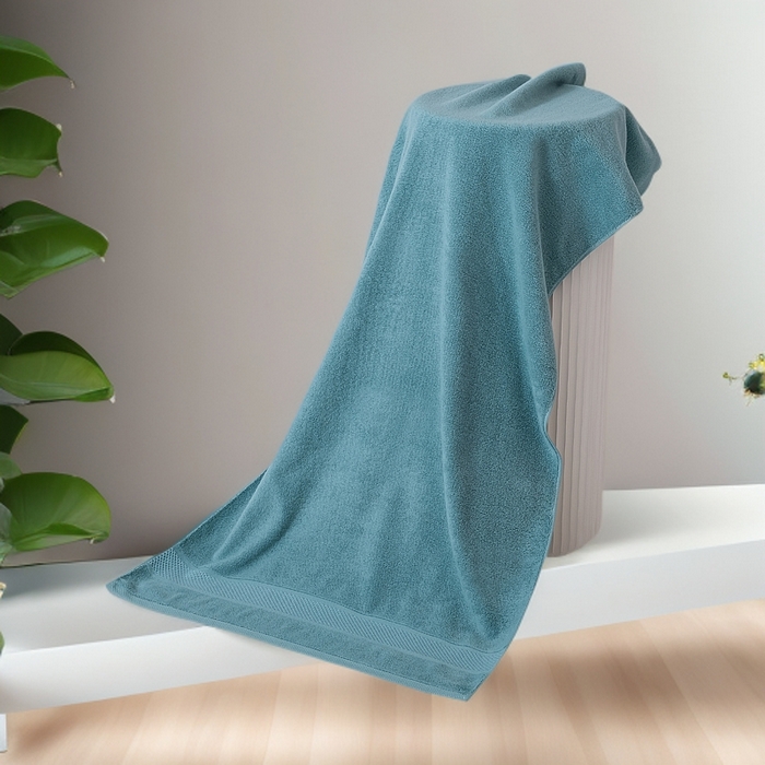 91家纺网 家纺一手货源 找家纺 2025新款蜂巢格纯棉毛巾浴巾两件套外贸跨境产品加厚全棉长绒棉毛巾浴巾套装 蜂巢格浴巾-天蓝