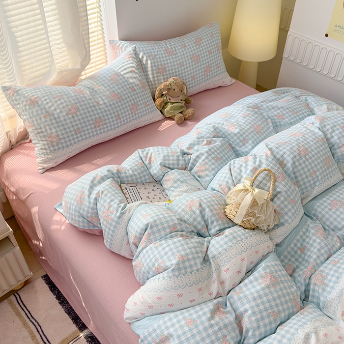 91家纺网 家纺一手货源 找家纺 竹合家纺 2025新品云感皱皱四件套跑量款小清新四件套 梦境-蓝