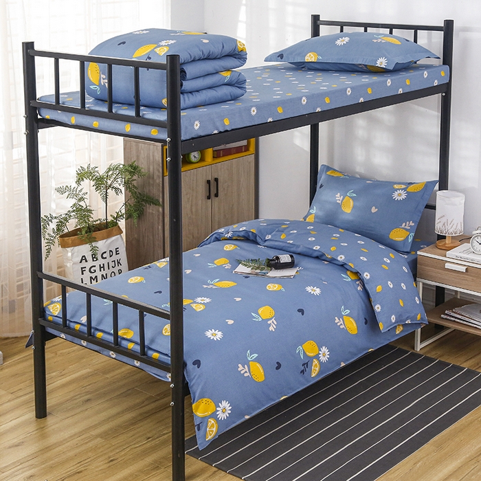 91家纺网 家纺一手货源 找家纺 乐旗 2025新款全棉12868学生宿舍三件套纯棉六件套装 夏日柠檬