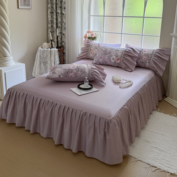 91家纺网 家纺一手货源 找家纺 亲亲公主 2025新款全棉法式宽花边四件套-玫瑰庄园 玫瑰庄园一豆沙粉