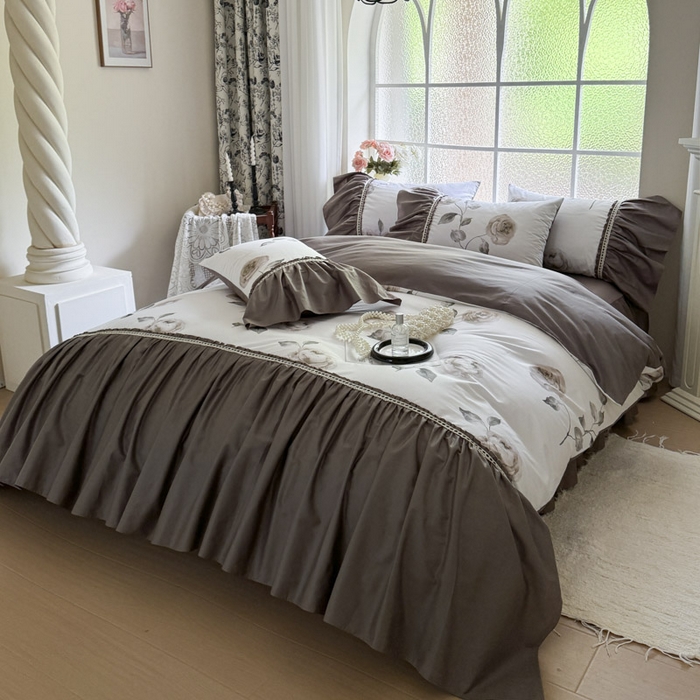 91家纺网 家纺一手货源 找家纺 （总）亲亲公主 2025新款全棉法式宽花边四件套-午后佳人