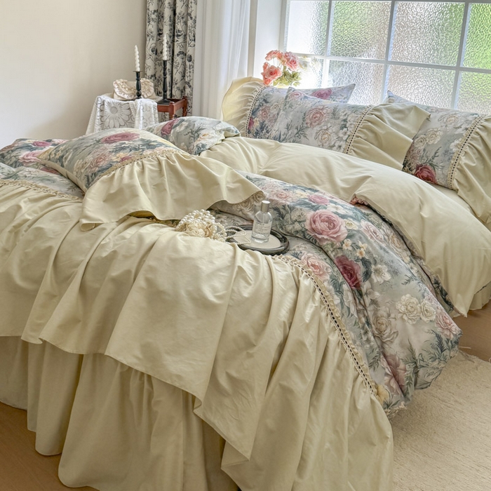 91家纺网 家纺一手货源 找家纺 （总）亲亲公主 2025新款全棉法式宽花边四件套-浅浅爱