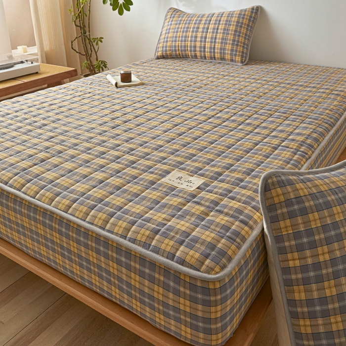 91家纺网 家纺一手货源 找家纺 伊人坊 2025新款A类全棉色织水洗棉大豆夹棉床笠 森屿 咖黄