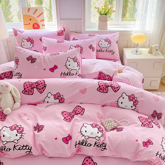 91家纺网 家纺一手货源 找家纺 爱丽丝 2025新款正版授权三丽鸥全棉40支13372单被套 开心凯蒂