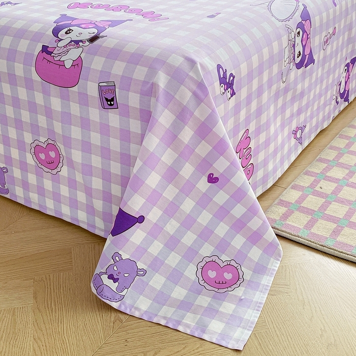 91家纺网 家纺一手货源 找家纺 爱丽丝 2025新款正版授权三丽鸥全棉单床单 格子库洛米