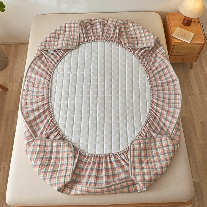 91家纺网 家纺一手货源 找家纺 伊人坊 2025新款A类全棉色织水洗棉大豆夹棉床笠 森屿 粉蓝