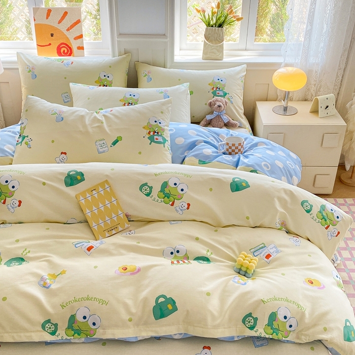 91家纺网 家纺一手货源 找家纺 爱丽丝 2025新款正版授权三丽鸥全棉40支13372单被套 萌萌大眼蛙