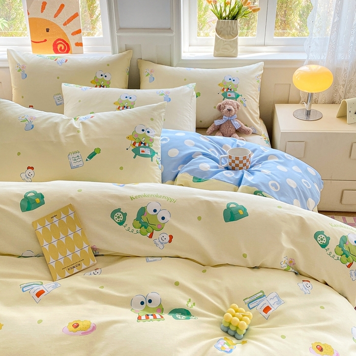 91家纺网 家纺一手货源 找家纺 爱丽丝 2025新款正版授权三丽鸥全棉40支13372单被套 萌萌大眼蛙