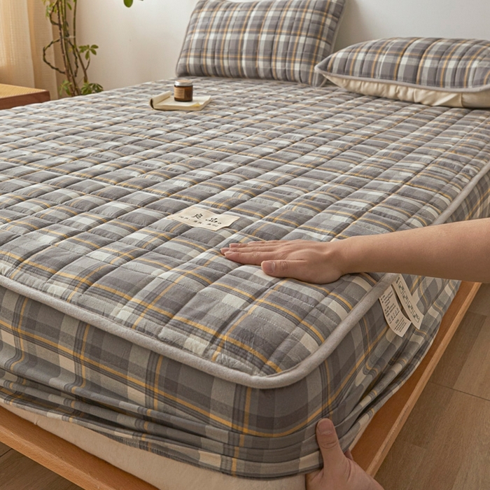 91家纺网 家纺一手货源 找家纺 伊人坊 2025新款A类全棉色织水洗棉大豆夹棉床笠 森屿 雾灰