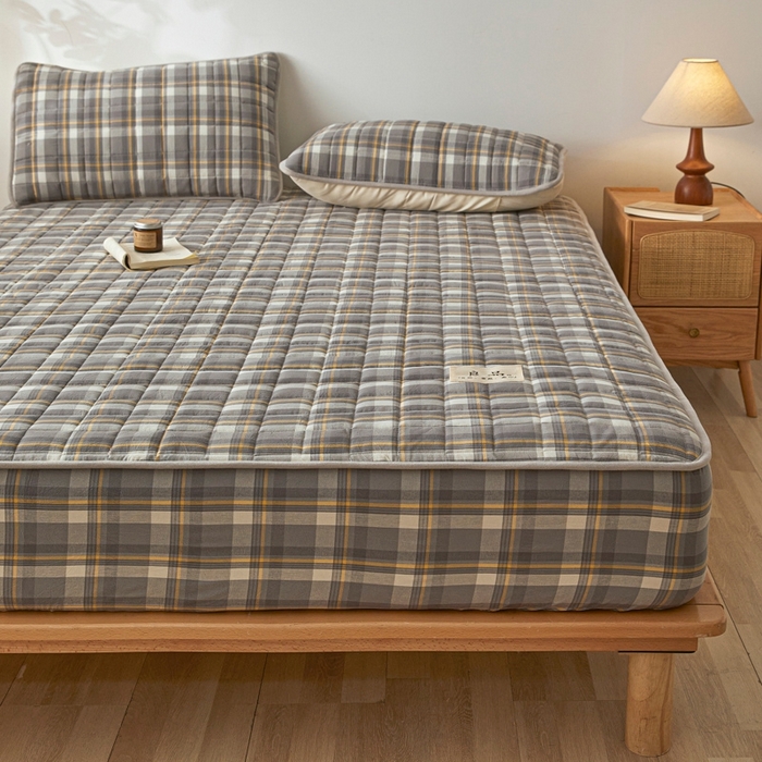 91家纺网 家纺一手货源 找家纺 伊人坊 2025新款A类全棉色织水洗棉大豆夹棉床笠 森屿 雾灰