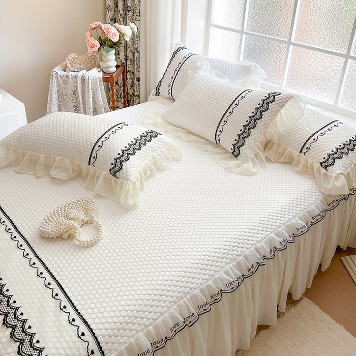 91家纺网 家纺一手货源 找家纺 网红馆（ck家纺） 2025新款凉豆豆床裙款凉席三件套-露茜公主 露茜公主-白