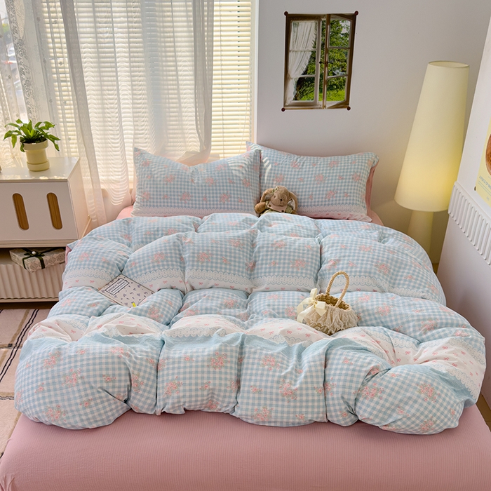 91家纺网 家纺一手货源 找家纺 竹合家纺 2025新品云感皱皱四件套跑量款小清新四件套 梦境-蓝