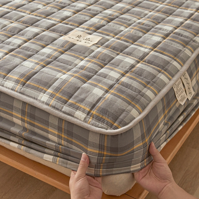 91家纺网 家纺一手货源 找家纺 伊人坊 2025新款A类全棉色织水洗棉大豆夹棉床笠 森屿 雾灰