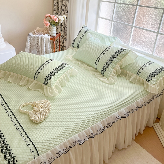 91家纺网 家纺一手货源 找家纺 网红馆（ck家纺） 2025新款凉豆豆床裙款凉席三件套-露茜公主 露茜公主-绿