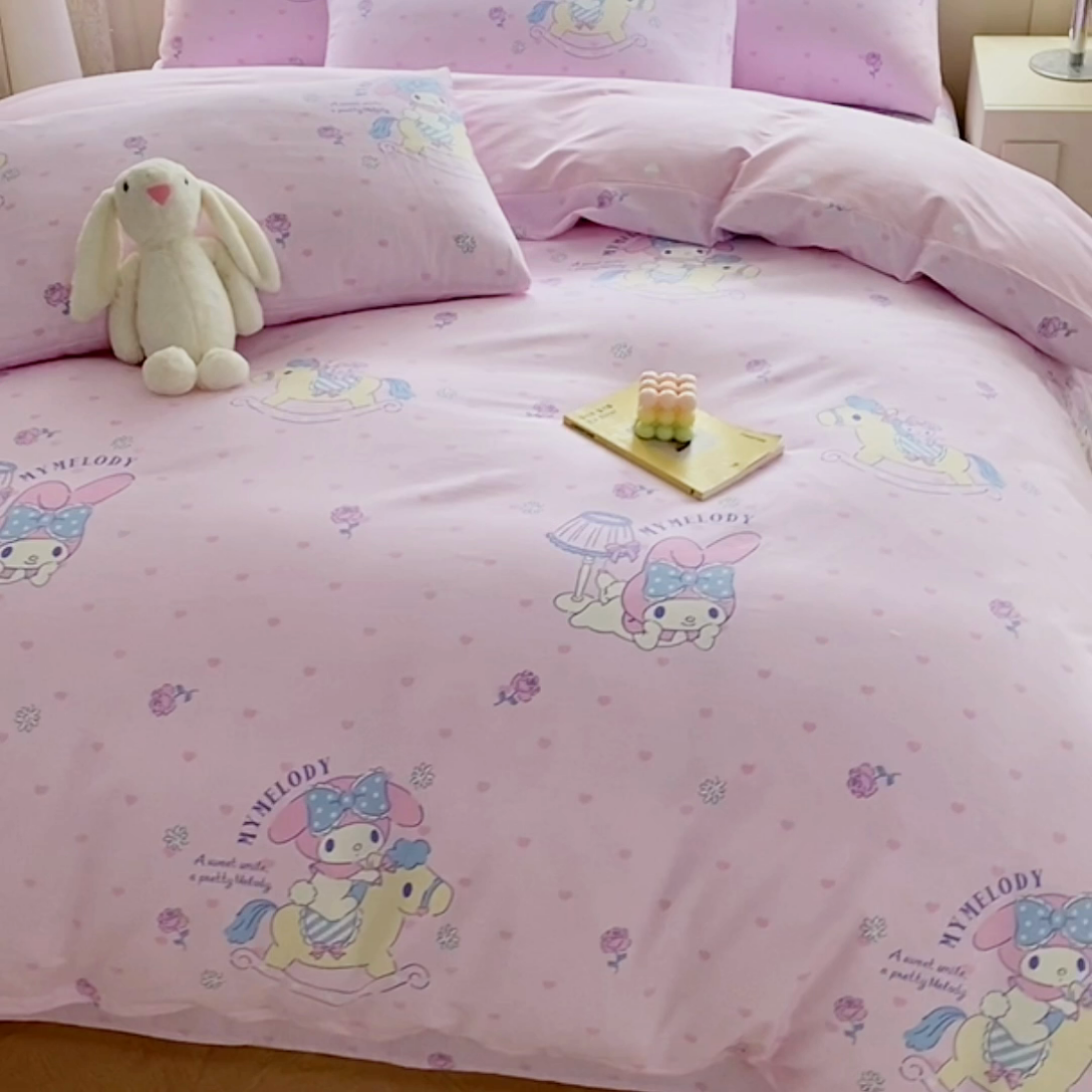 91家纺网 家纺一手货源 找家纺 爱丽丝 2025新款正版授权三丽鸥全棉40支13372单被套 木马美乐蒂