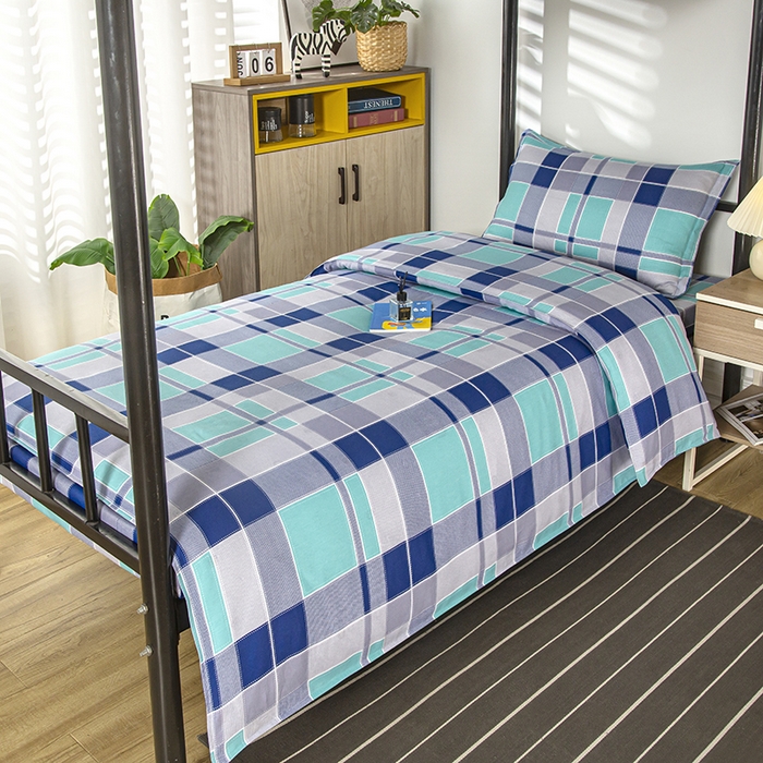 91家纺网 家纺一手货源 找家纺 乐旗 2025新款全棉12868学生宿舍三件套纯棉六件套装 学生格