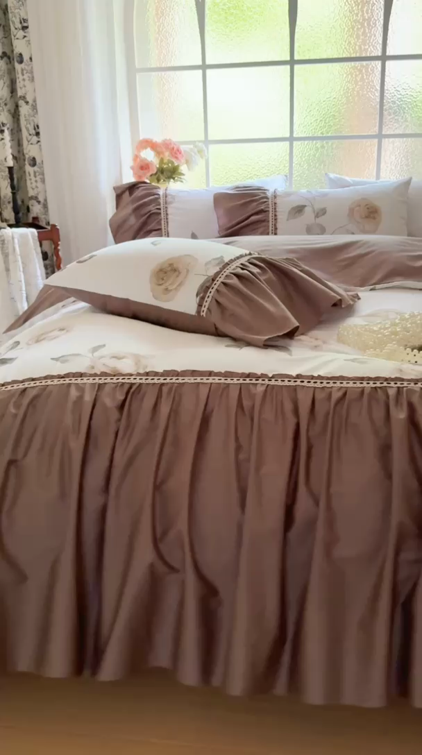 91家纺网 家纺一手货源 找家纺 （总）亲亲公主 2025新款全棉法式宽花边四件套-午后佳人