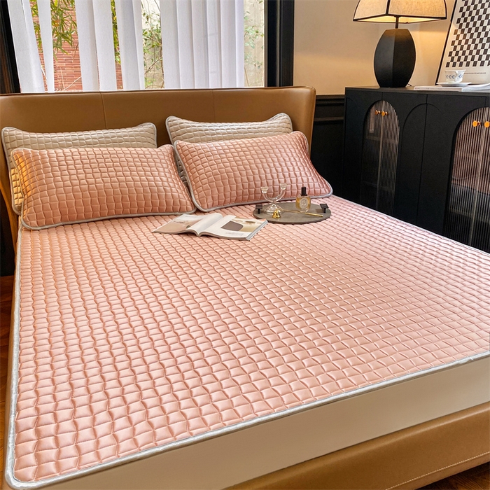 91家纺网 家纺一手货源 找家纺 罗优家纺 2025新款冰丝绸冰块凉席 温柔粉