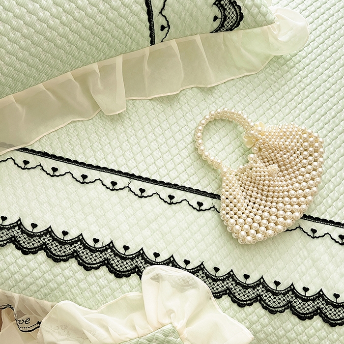 91家纺网 家纺一手货源 找家纺 网红馆（ck家纺） 2025新款凉豆豆床裙款凉席三件套-露茜公主 露茜公主-绿